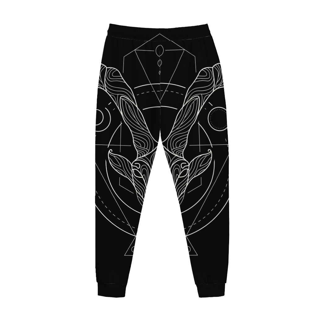 Black And White Capricorn Sign Print Jogger Pants