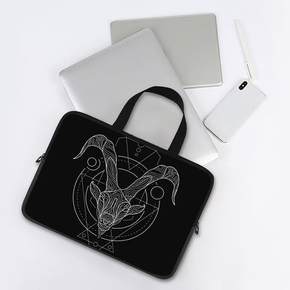 Black And White Capricorn Sign Print Laptop Sleeve With Handle