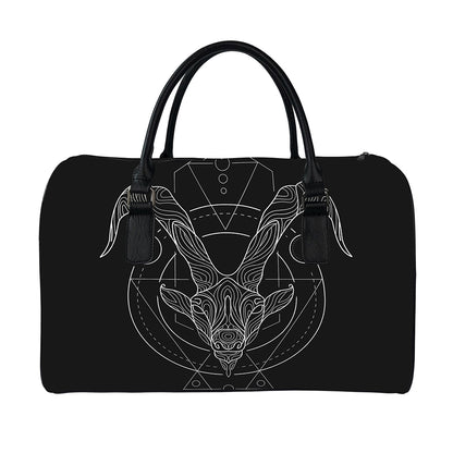 Black And White Capricorn Sign Print Leather Duffle Bag