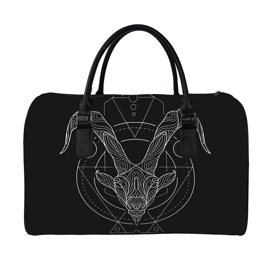 Black And White Capricorn Sign Print Leather Duffle Bag