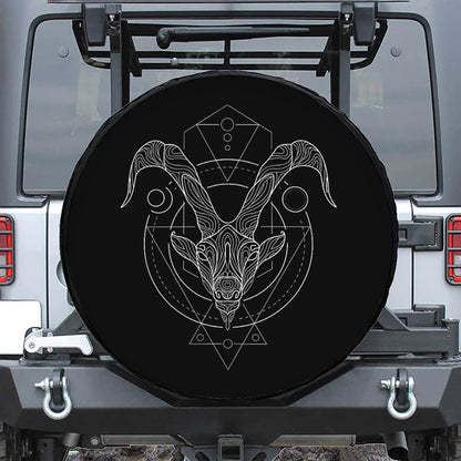 Black And White Capricorn Sign Print Leather Spare Tire Cover