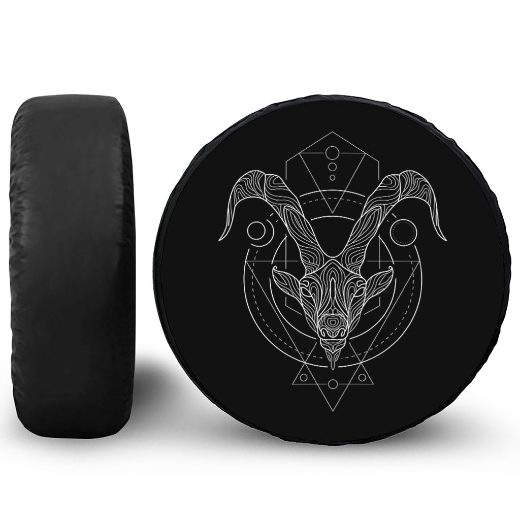 Black And White Capricorn Sign Print Leather Spare Tire Cover