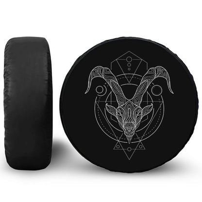 Black And White Capricorn Sign Print Leather Spare Tire Cover