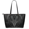 Black And White Capricorn Sign Print Leather Tote Bag With Zipper