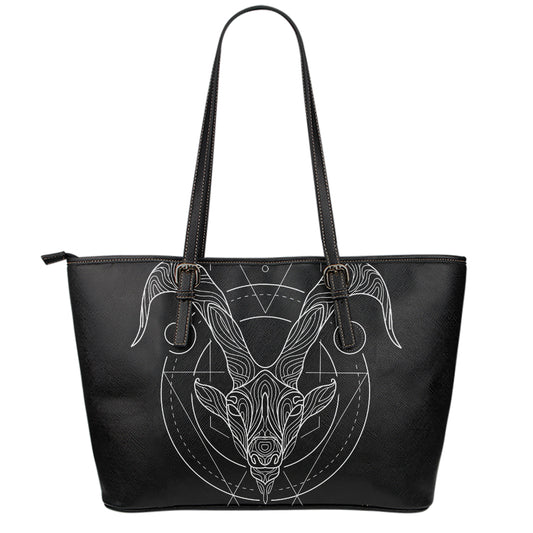 Black And White Capricorn Sign Print Leather Tote Bag