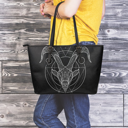 Black And White Capricorn Sign Print Leather Tote Bag