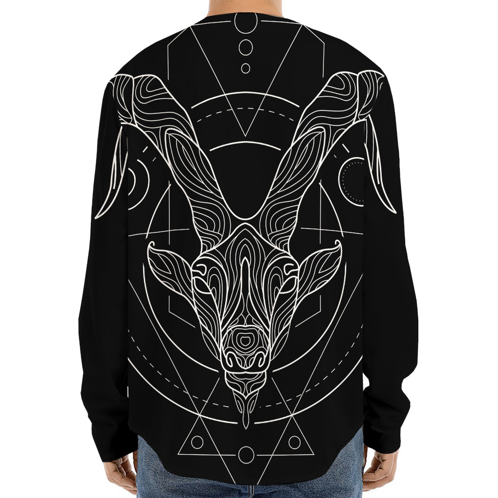 Black And White Capricorn Sign Print Long Sleeve Baseball Jersey