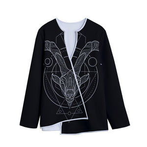 Black And White Capricorn Sign Print Long Sleeve Short Coat