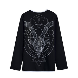 Black And White Capricorn Sign Print Long Sleeve Short Coat