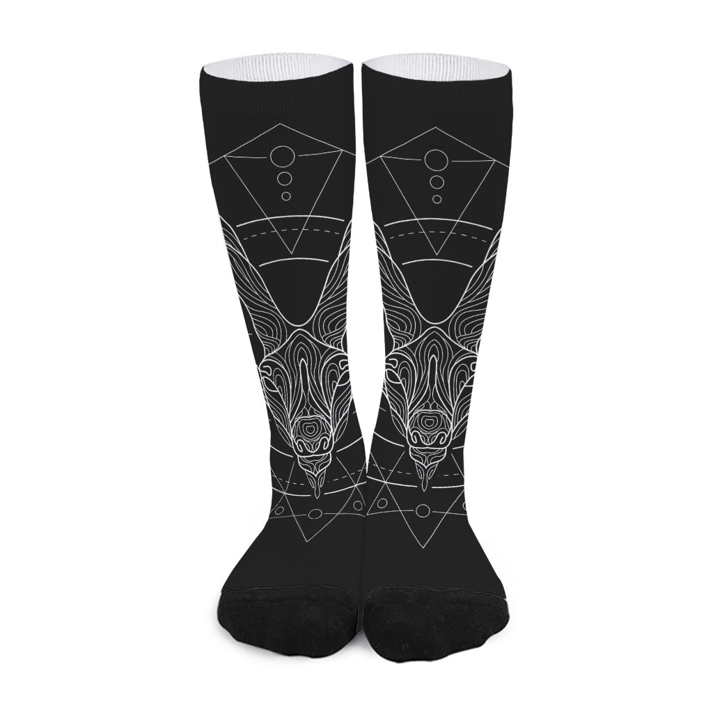 Black And White Capricorn Sign Print Long Socks