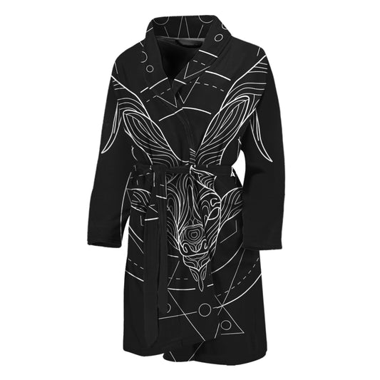 Black And White Capricorn Sign Print Men's Bathrobe