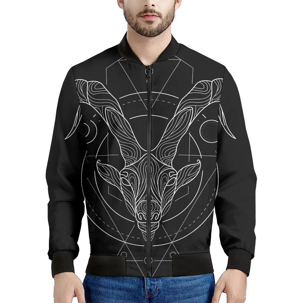 Black And White Capricorn Sign Print Men's Bomber Jacket