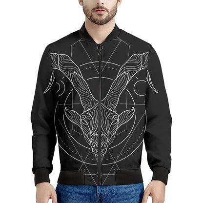 Black And White Capricorn Sign Print Men's Bomber Jacket