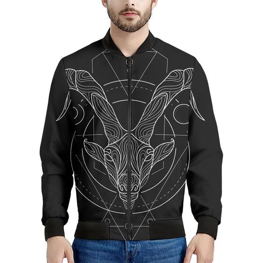 Black And White Capricorn Sign Print Men's Bomber Jacket