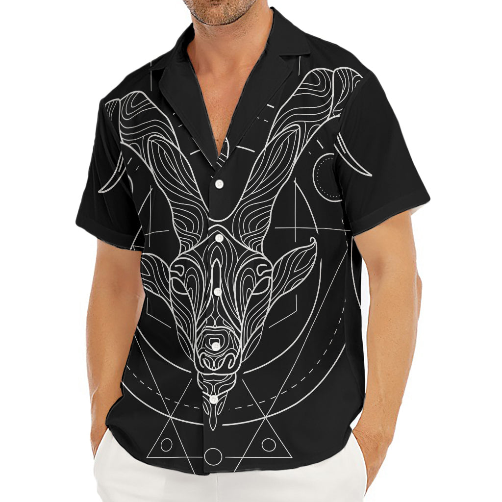 Black And White Capricorn Sign Print Men's Deep V-Neck Shirt