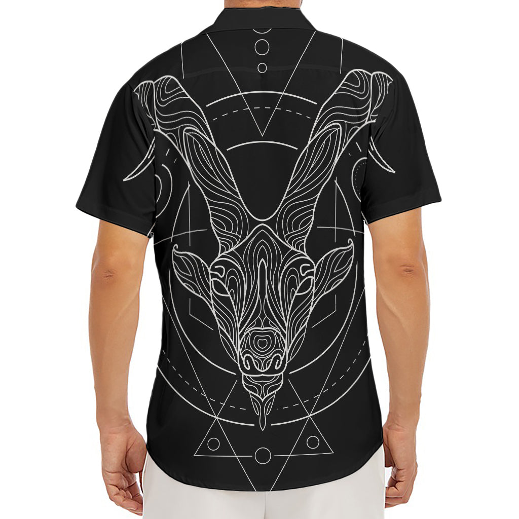 Black And White Capricorn Sign Print Men's Deep V-Neck Shirt