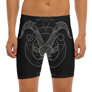 Black And White Capricorn Sign Print Men's Long Boxer Briefs