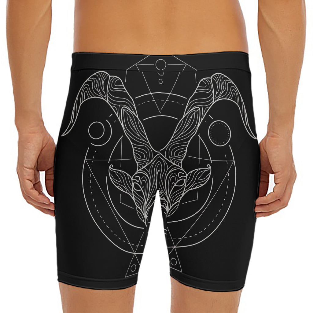 Black And White Capricorn Sign Print Men's Long Boxer Briefs