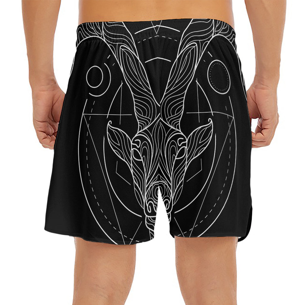 Black And White Capricorn Sign Print Men's Split Running Shorts