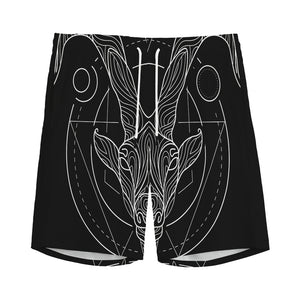 Black And White Capricorn Sign Print Men's Sports Shorts