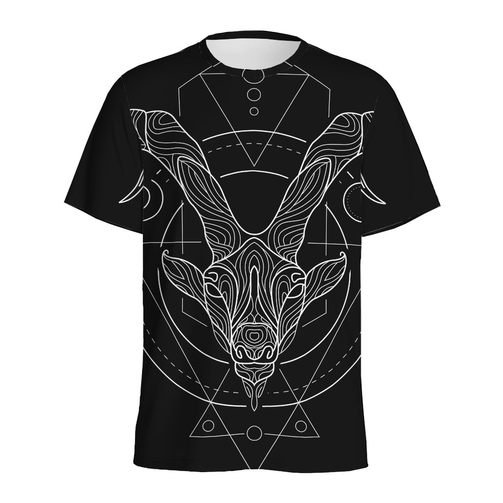 Black And White Capricorn Sign Print Men's Sports T-Shirt