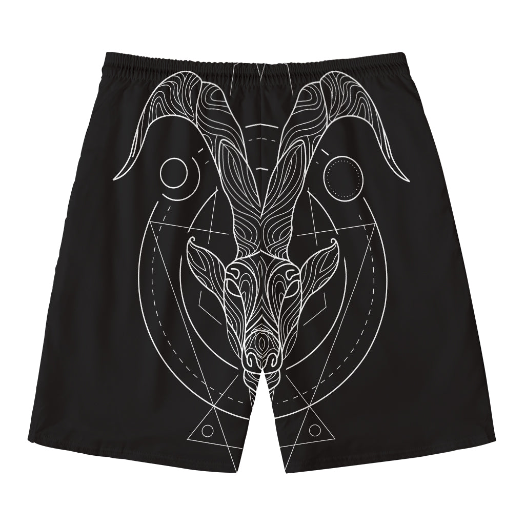 Black And White Capricorn Sign Print Men's Swim Trunks