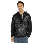 Black And White Capricorn Sign Print Men's Velvet Pullover Hoodie