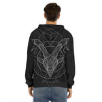 Black And White Capricorn Sign Print Men's Velvet Pullover Hoodie