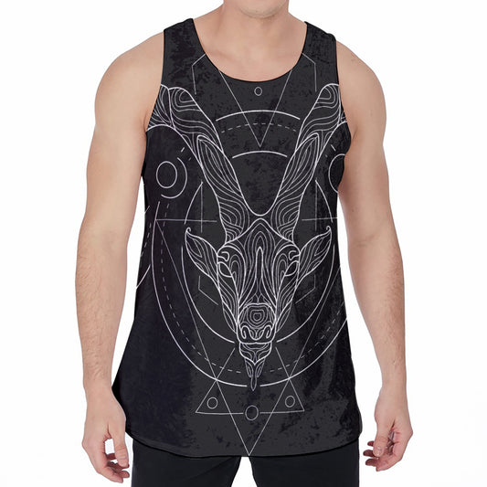 Black And White Capricorn Sign Print Men's Velvet Tank Top
