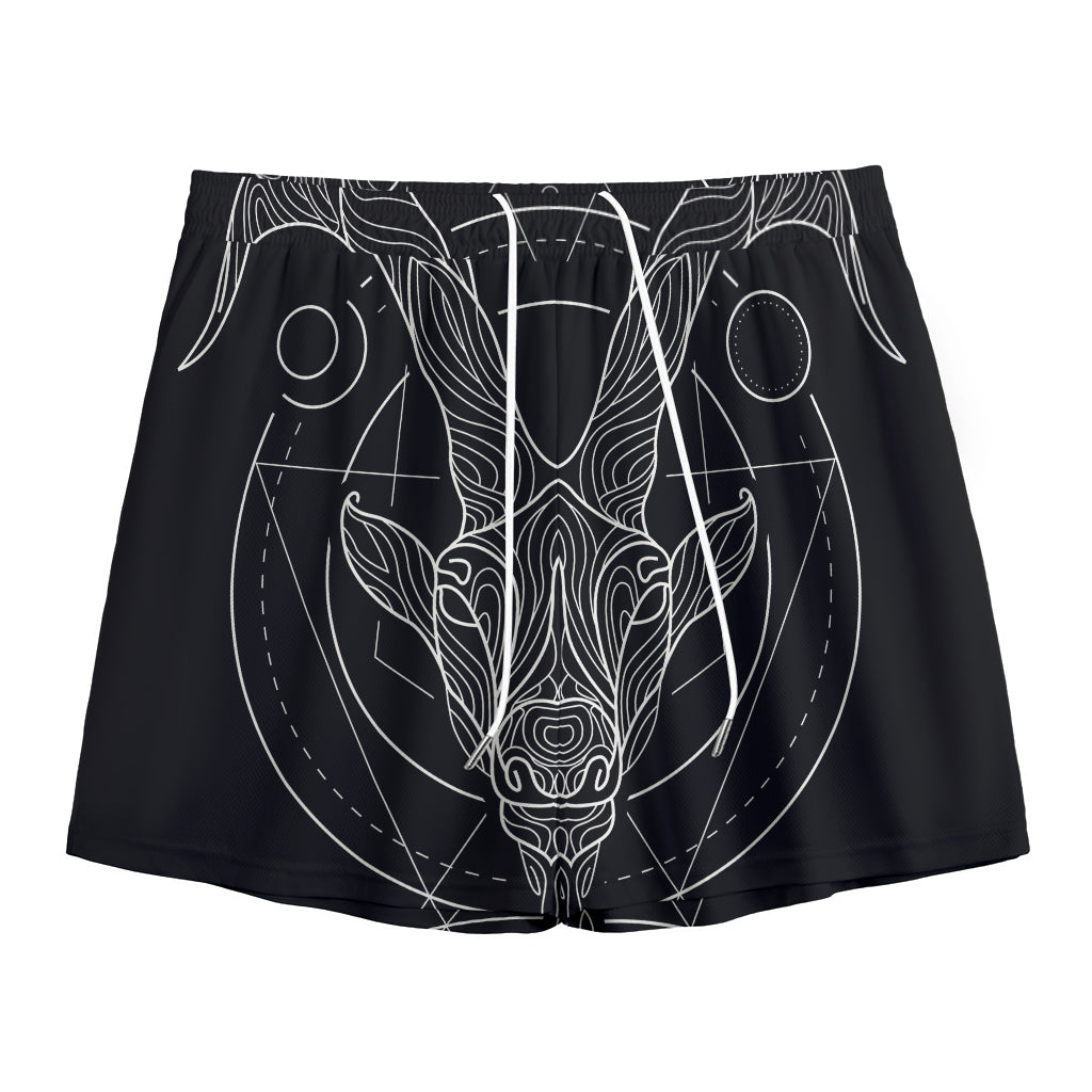 Black And White Capricorn Sign Print Mesh Shorts