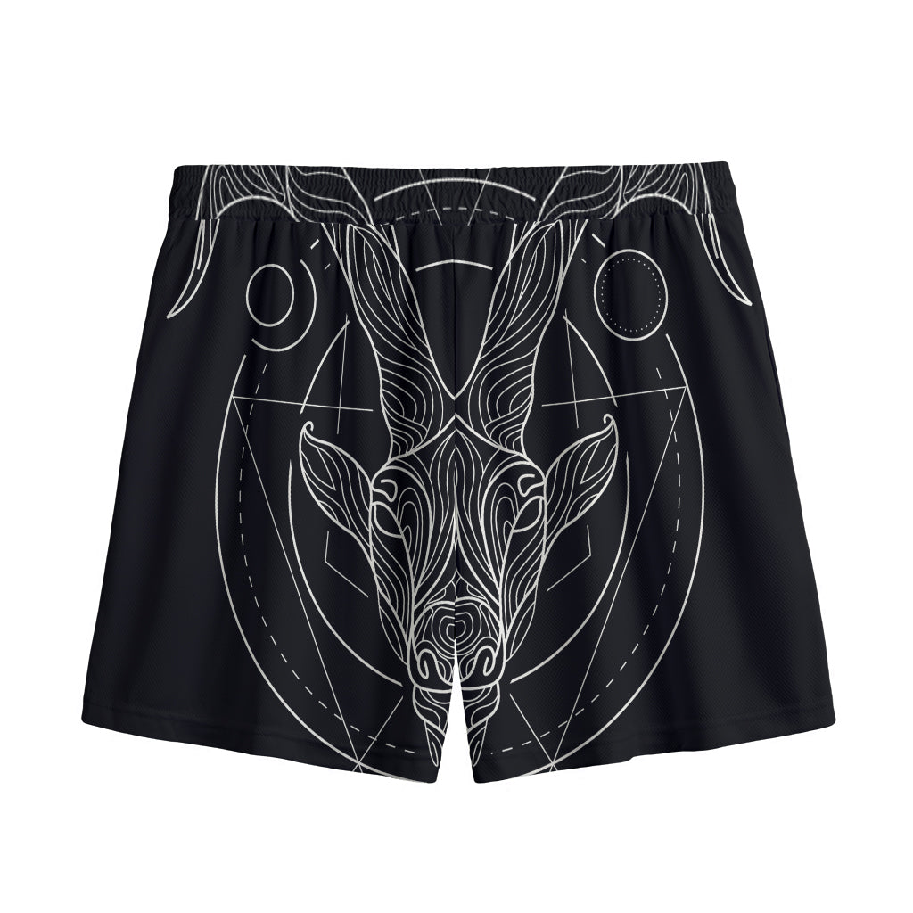 Black And White Capricorn Sign Print Mesh Shorts