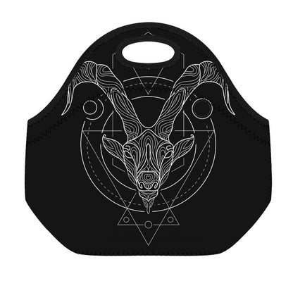 Black And White Capricorn Sign Print Neoprene Lunch Bag