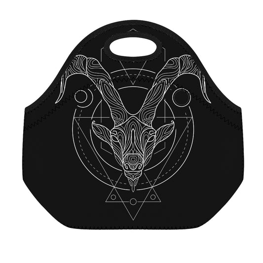 Black And White Capricorn Sign Print Neoprene Lunch Bag