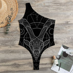 Black And White Capricorn Sign Print One Shoulder Bodysuit