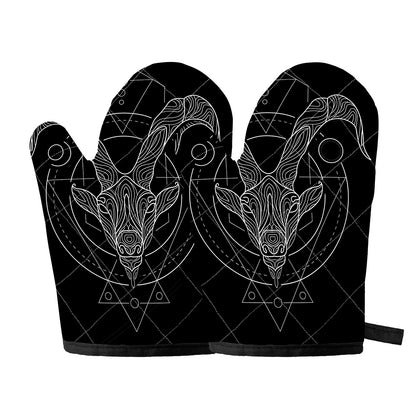 Black And White Capricorn Sign Print Oven Mitts