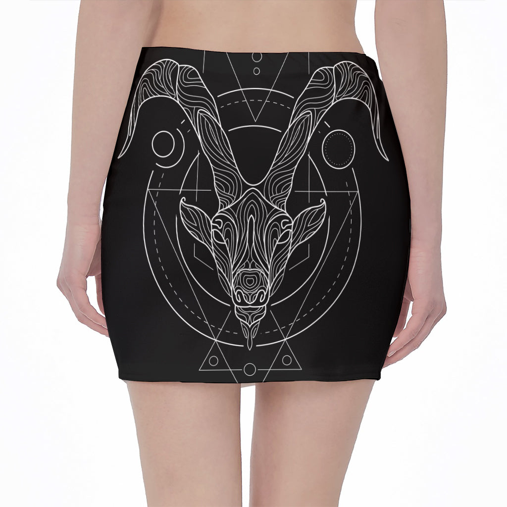 Black And White Capricorn Sign Print Pencil Mini Skirt
