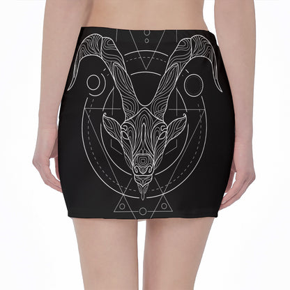 Black And White Capricorn Sign Print Pencil Mini Skirt