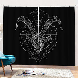 Black And White Capricorn Sign Print Pencil Pleat Curtains