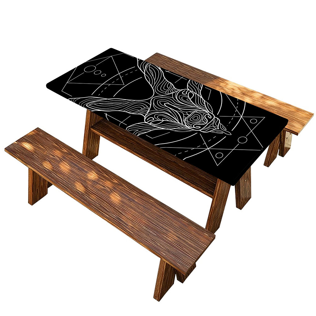 Black And White Capricorn Sign Print Picnic Table Cover
