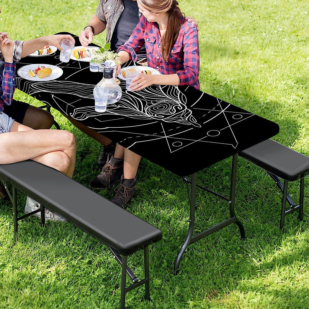 Black And White Capricorn Sign Print Picnic Table Cover