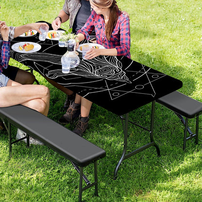 Black And White Capricorn Sign Print Picnic Table Cover