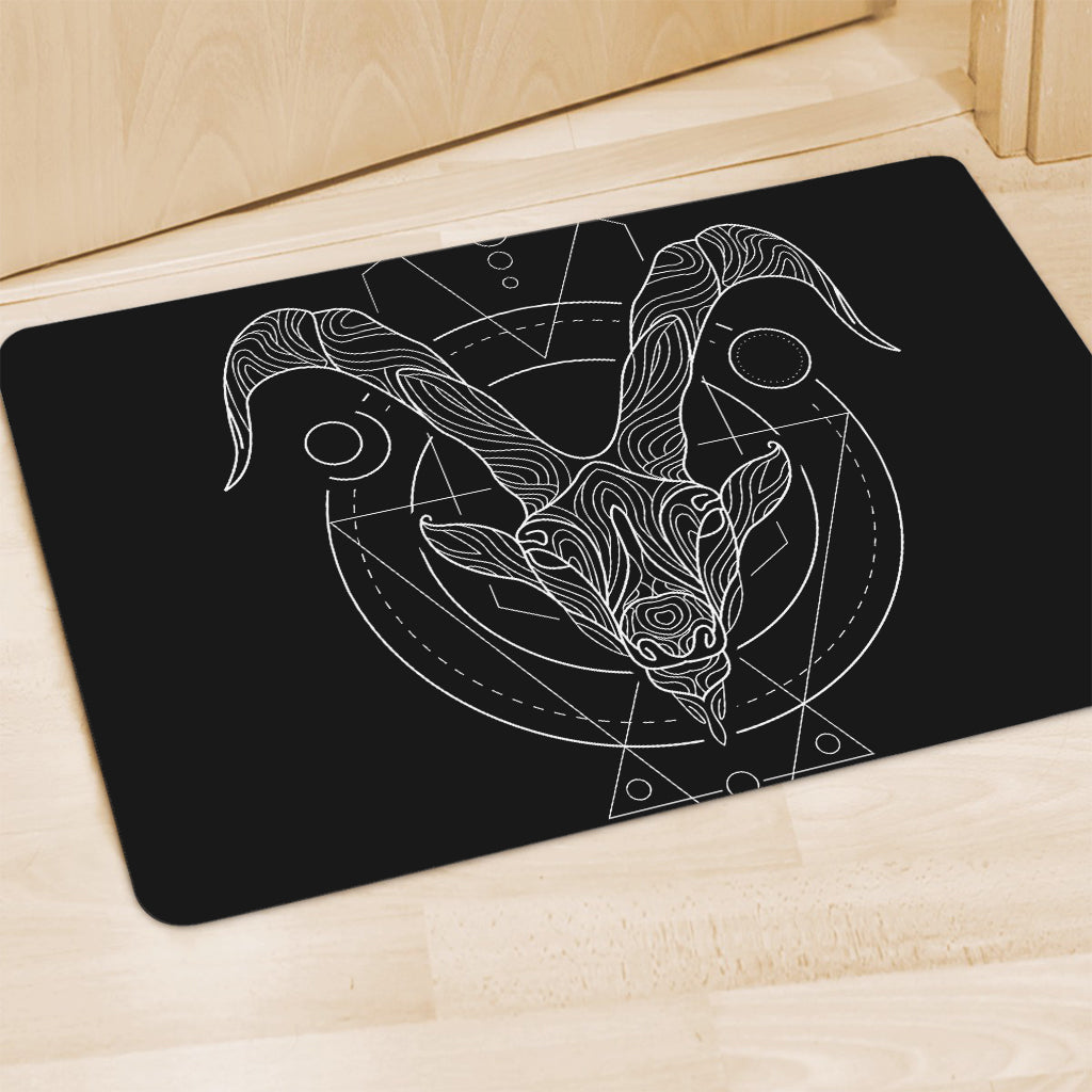 Black And White Capricorn Sign Print Polyester Doormat