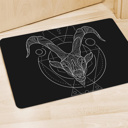 Black And White Capricorn Sign Print Polyester Doormat