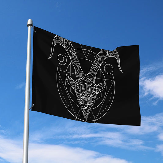 Black And White Capricorn Sign Print Polyester Flag