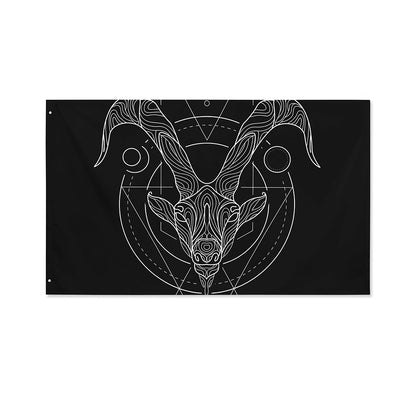 Black And White Capricorn Sign Print Polyester Flag