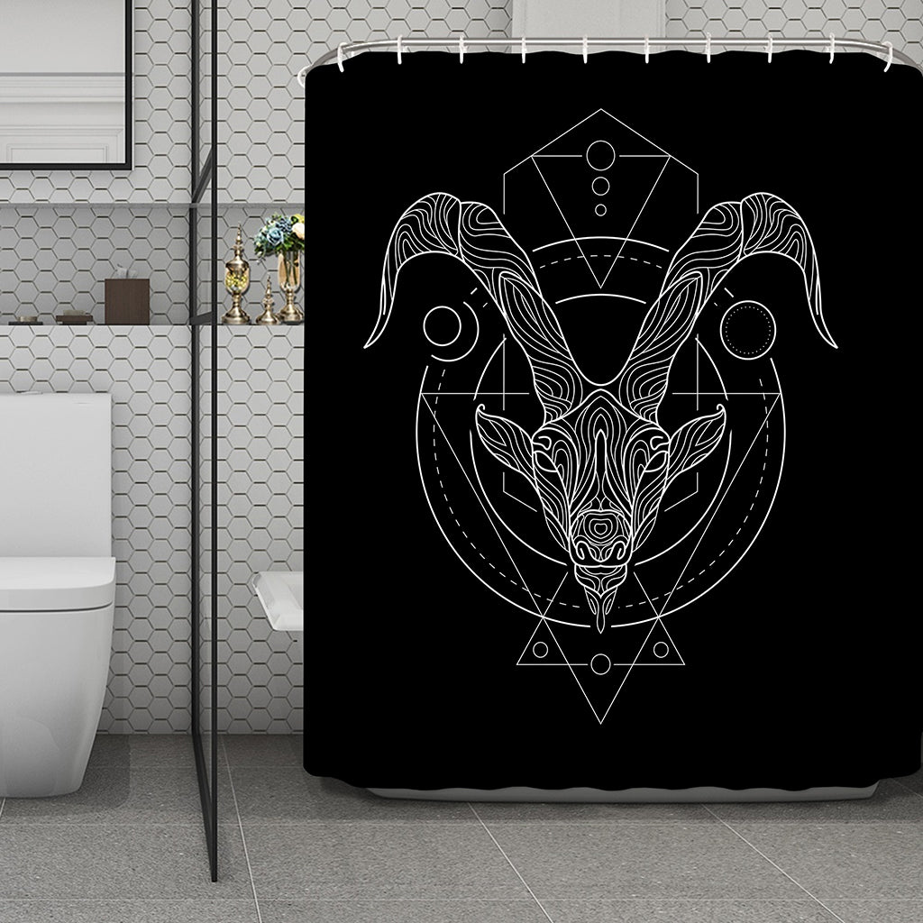 Black And White Capricorn Sign Print Polyester Shower Curtain