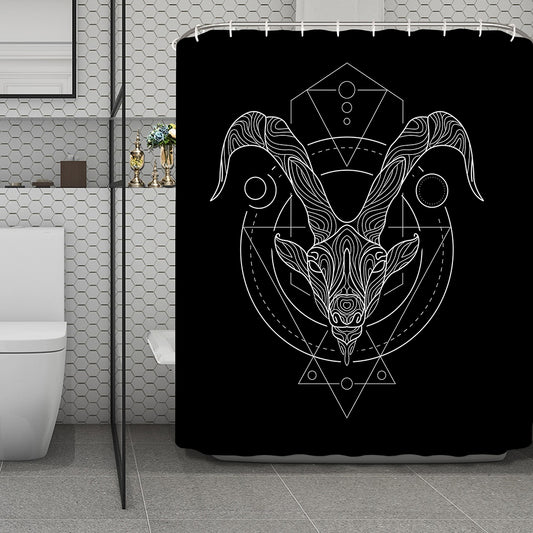 Black And White Capricorn Sign Print Polyester Shower Curtain