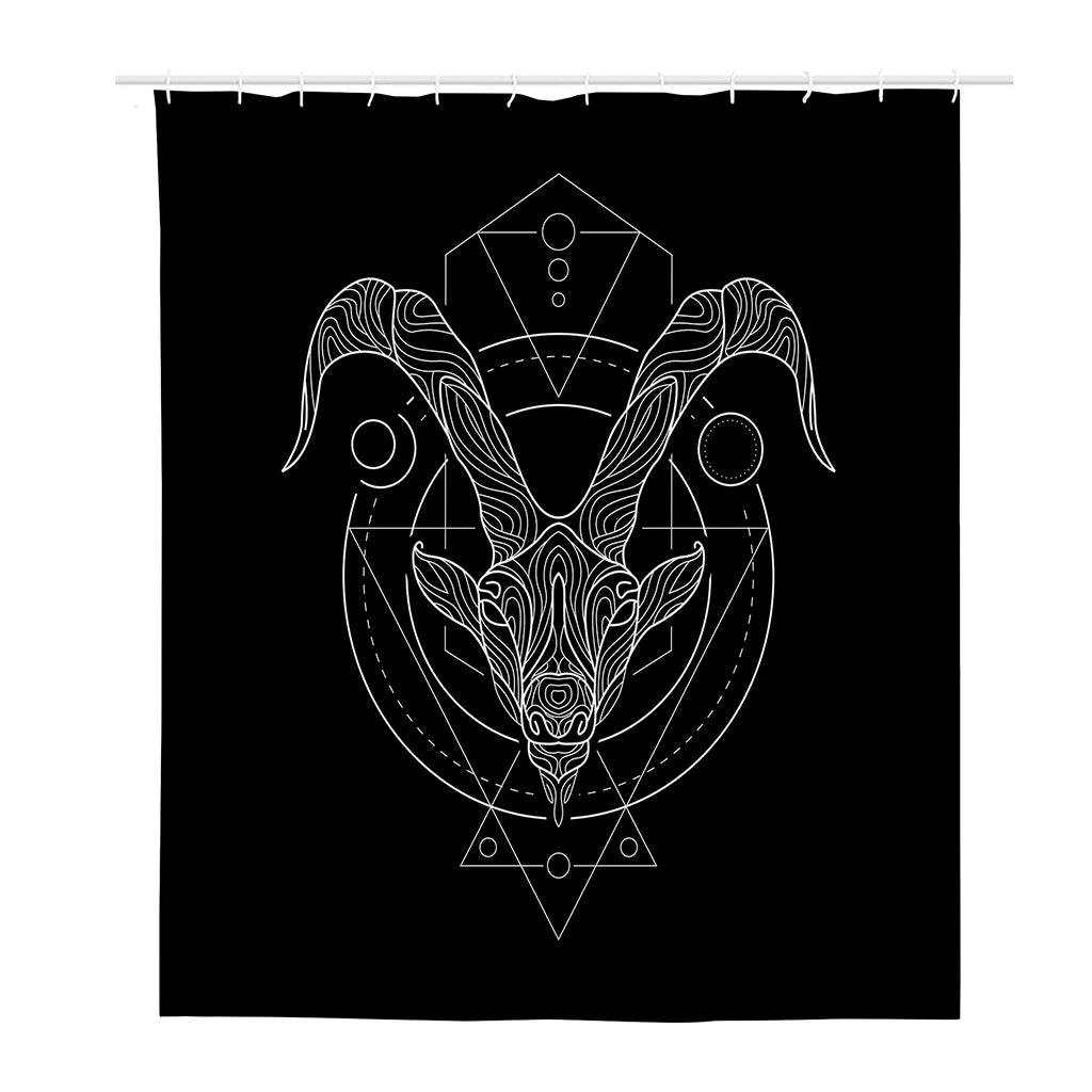 Black And White Capricorn Sign Print Polyester Shower Curtain