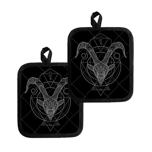 Black And White Capricorn Sign Print Pot Holders