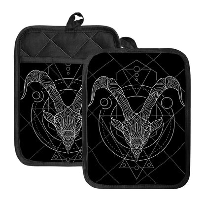 Black And White Capricorn Sign Print Pot Holders With Pocket